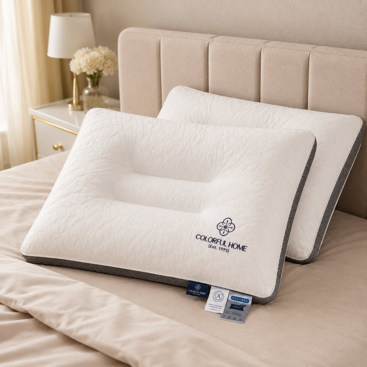 Подушка ортопедична гіпоалергенна Pillow Eco 74x48см, Colorful Home, Білий / Ортопедична подушка / Гіпоалергенна подушка