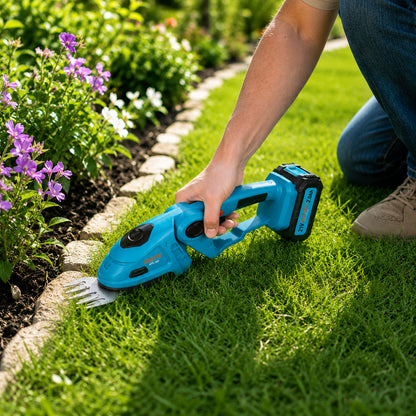 Акумуляторний кущоріз-тример, 21V, Alfapro AFS-280, Бірюзовий / Бездротовий кущоріз для саду / Садовий тример для трави