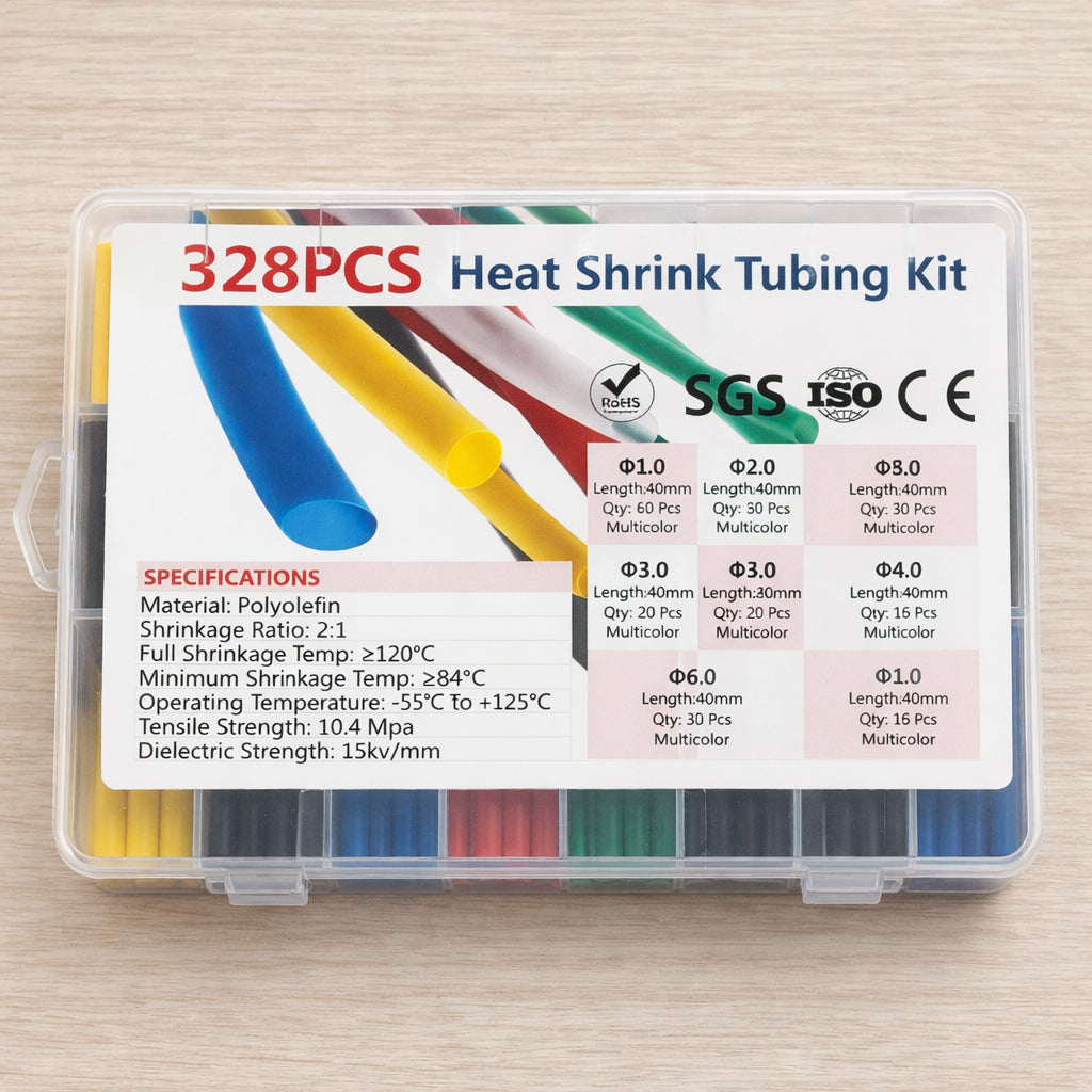Набір термоусадкових трубок 328 шт у пластиковому кейсі, Різні кольори / Термоусадка для кабелю / Ізоляція проводів