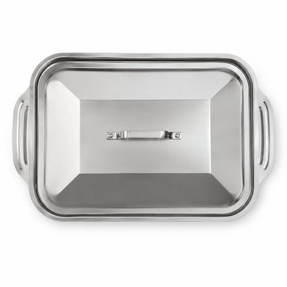 Деко для запікання з кришкою 41×25×7,5см, Сріблястий / Форма для запікання / Глибокий протівень з нержавійки для духовки