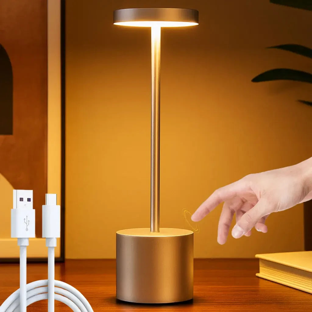 Настільна LED лампа на акумуляторі 34х8см, від USB, Сріблястий / Сенсорний світильник / Бездротова лампа-нічник