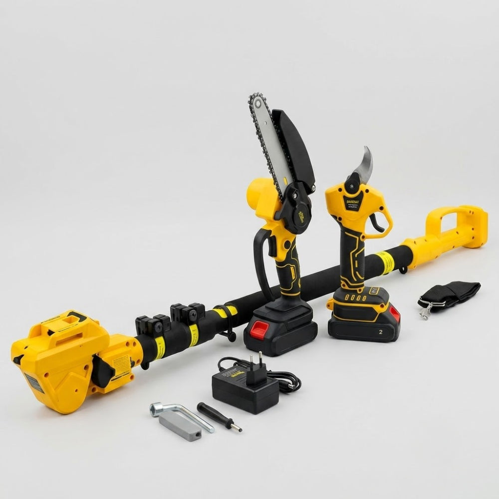 Набір акумуляторних інструментів 3в1, 2АКБ, 198 V, AR-1109, Жовтий / Секатор акумуляторний / Міні-пила / Висоторіз