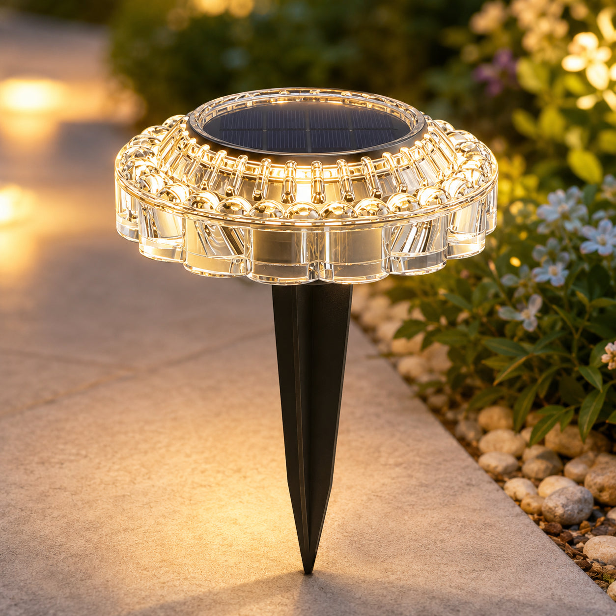 Садовий світильник на сонячних батареях, 15х11 см, 4 LED, Чорний / Грунтовий ліхтар круглий / Підсвітка садових доріжок
