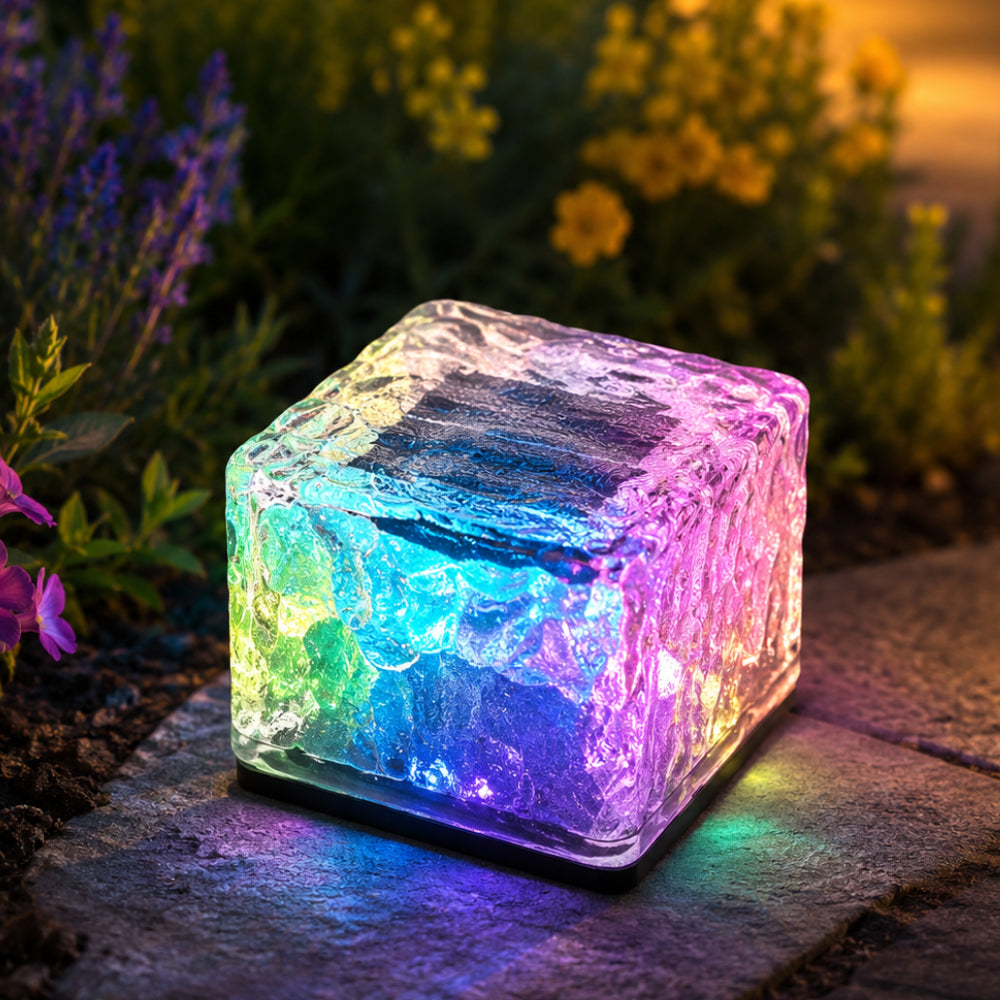 Садовий світильник на сонячній батареї, RGB, 7х7х4.5см, Крижаний куб / Вуличний світильник / Світильник для саду