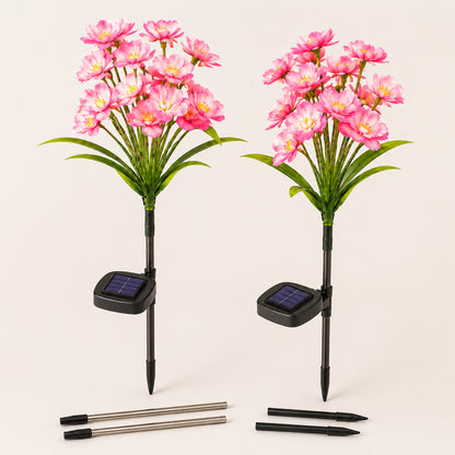 2 шт Садовий світильник на сонячній батареї, Рожеві квіти, Рожевий / LED світильник для саду / Набір садових ліхтарів