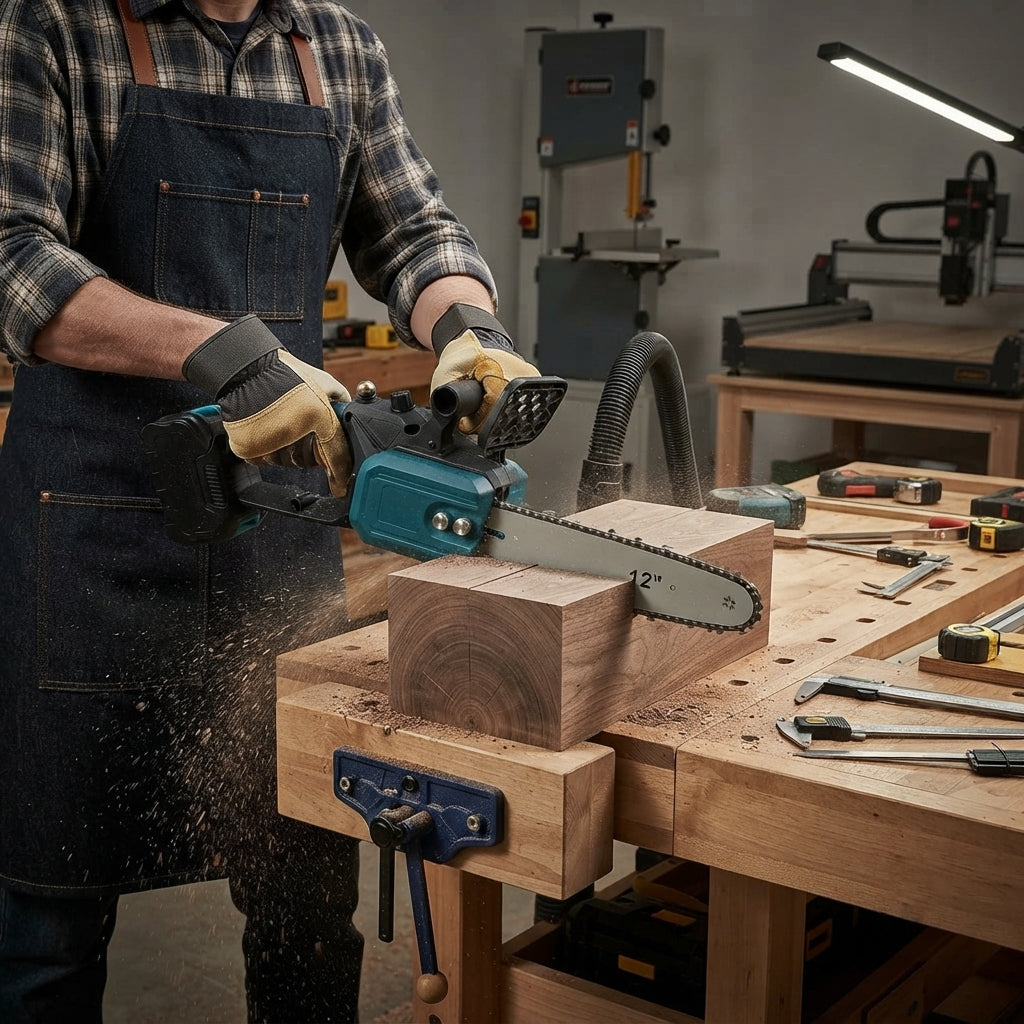 Акумуляторна пила з двома шинами 12'' і 16'' та 2 АКБ, VOLLYX, Синій / Ручна електропила / Ланцюгова пила