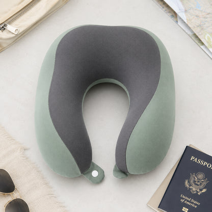 Подушка для подорожей з ефектом пам'яті, 28х26х12см, Зелена / Анатомічна подушка / Ортопедична подушка / Подушка рогалик