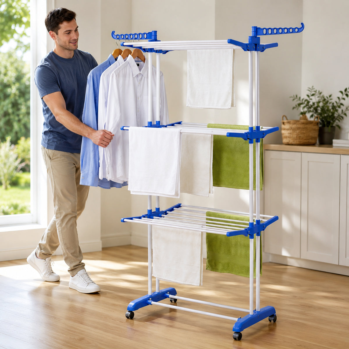 Складна сушка для одягу до 50 кг (172х73х64см), Garment Rack, Блакитний / Підлогова сушарка