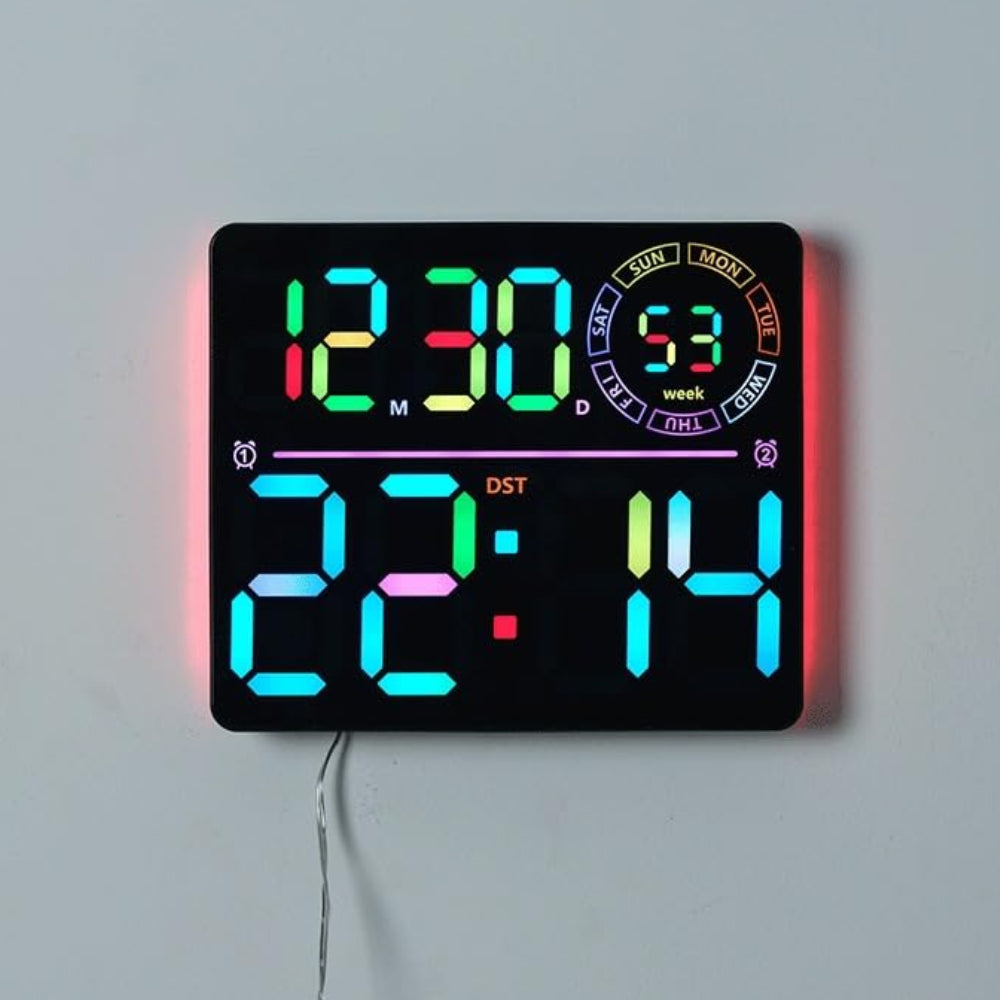 Настінний годинник з календарем та пультом, RGB, 6692R, Чорний / Годинник для дому / Електронний годинник / Годинник на стіну