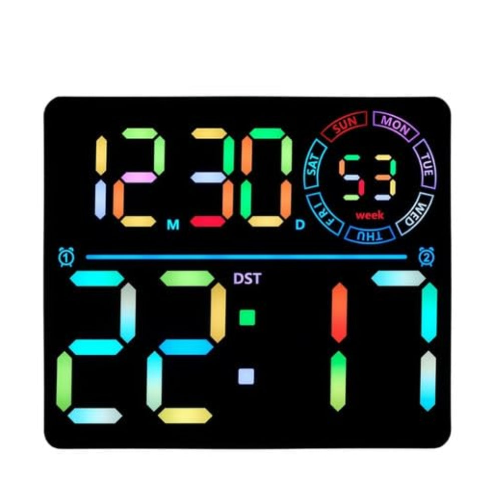 Настінний годинник з календарем та пультом, RGB, 6692R, Чорний / Годинник для дому / Електронний годинник / Годинник на стіну