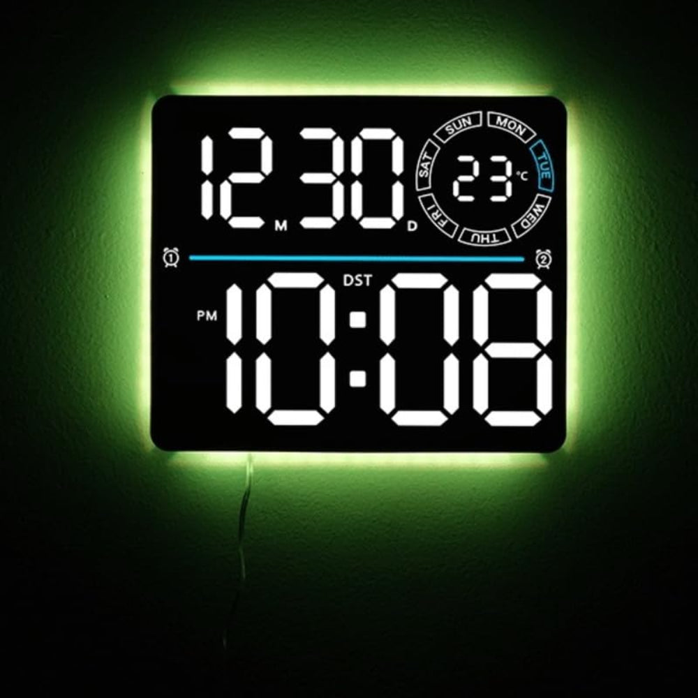 Настінний годинник з календарем та пультом, RGB, 6692R, Чорний / Годинник для дому / Електронний годинник / Годинник на стіну
