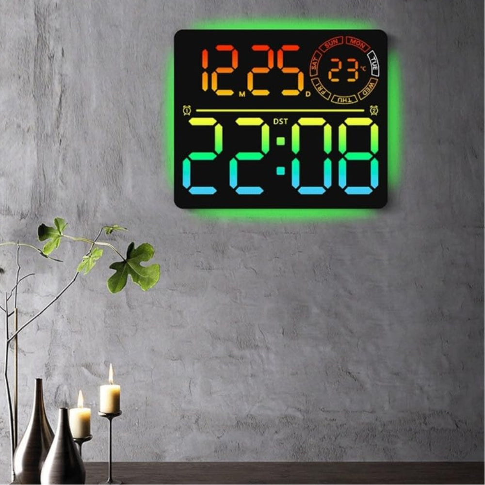 Настінний годинник з календарем та пультом, RGB, 6692R, Чорний / Годинник для дому / Електронний годинник / Годинник на стіну