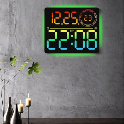 Настінний годинник з календарем та пультом, RGB, 6692R, Чорний / Годинник для дому / Електронний годинник / Годинник на стіну