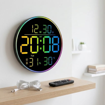 Настінний годинник з пультом, RGB, (25.5х3см), 6695R, Чорний / Годинник з календарем / Електронний годинник / Годинник на стіну