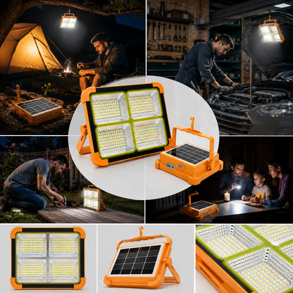Акумуляторний LED-прожектор із сонячною панеллю, 2400 mAh, Помаранчевий / Кемпінговий ліхтар / Світлодіодний прожектор