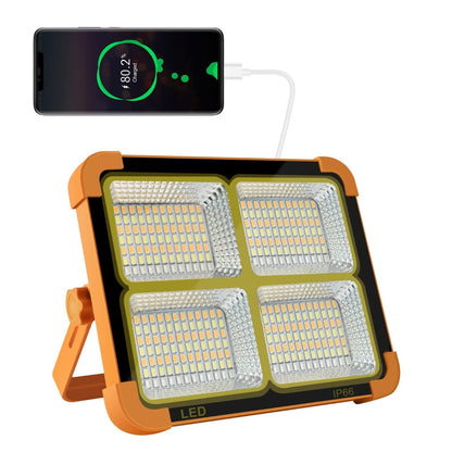 Акумуляторний LED-прожектор із сонячною панеллю, 2400 mAh, Помаранчевий / Кемпінговий ліхтар / Світлодіодний прожектор