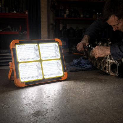 Акумуляторний LED-прожектор із сонячною панеллю, 2400 mAh, Помаранчевий / Кемпінговий ліхтар / Світлодіодний прожектор