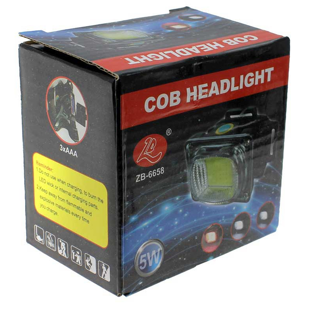 Ліхтар налобний COB, LED, 5Вт, WD-485, Чорний / Ліхтар налобний з червоним стробоскопом / Ліхтар для кемпінгу