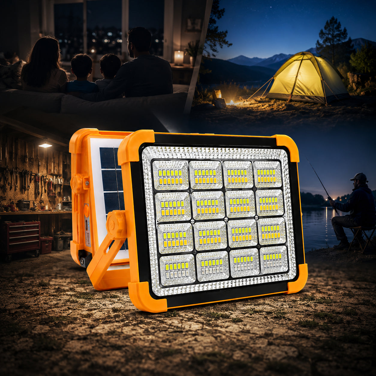 Акумуляторний LED прожектор із сонячною панеллю, 2400 mAh, IP66, Помаранчевий / Світлодіодний ліхтар Powerbank