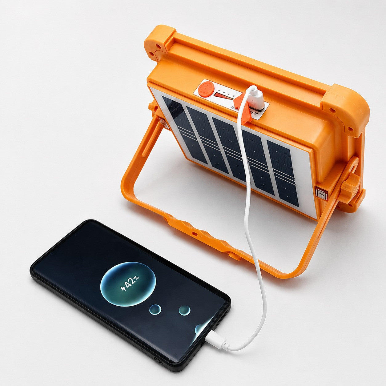 Акумуляторний LED прожектор із сонячною панеллю, 2400 mAh, IP66, Помаранчевий / Світлодіодний ліхтар Powerbank