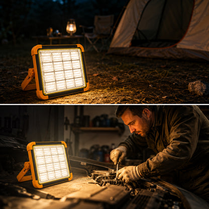 Акумуляторний LED прожектор із сонячною панеллю, 2400 mAh, IP66, Помаранчевий / Світлодіодний ліхтар Powerbank