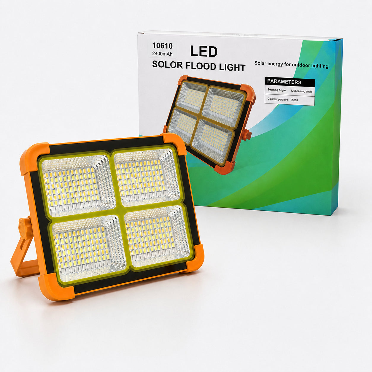 Акумуляторний LED-прожектор із сонячною панеллю, 2400 mAh, Помаранчевий / Кемпінговий ліхтар / Світлодіодний прожектор