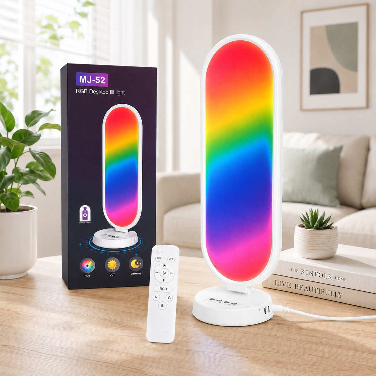 Настільна LED-лампа, 38 Вт, RGB, з пультом, MJ-52, Біла  / Лампа для селфі / Світлодіодна лампа