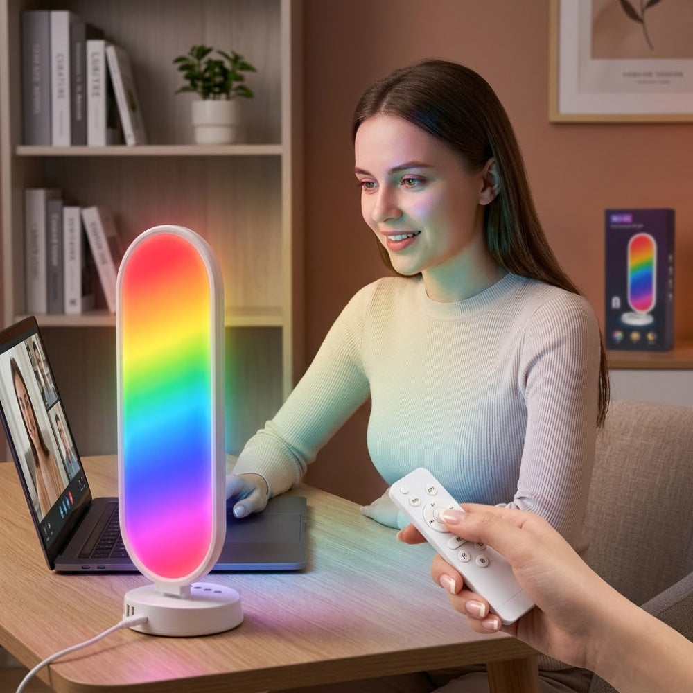 Настільна LED-лампа, 38 Вт, RGB, з пультом, MJ-52, Біла  / Лампа для селфі / Світлодіодна лампа
